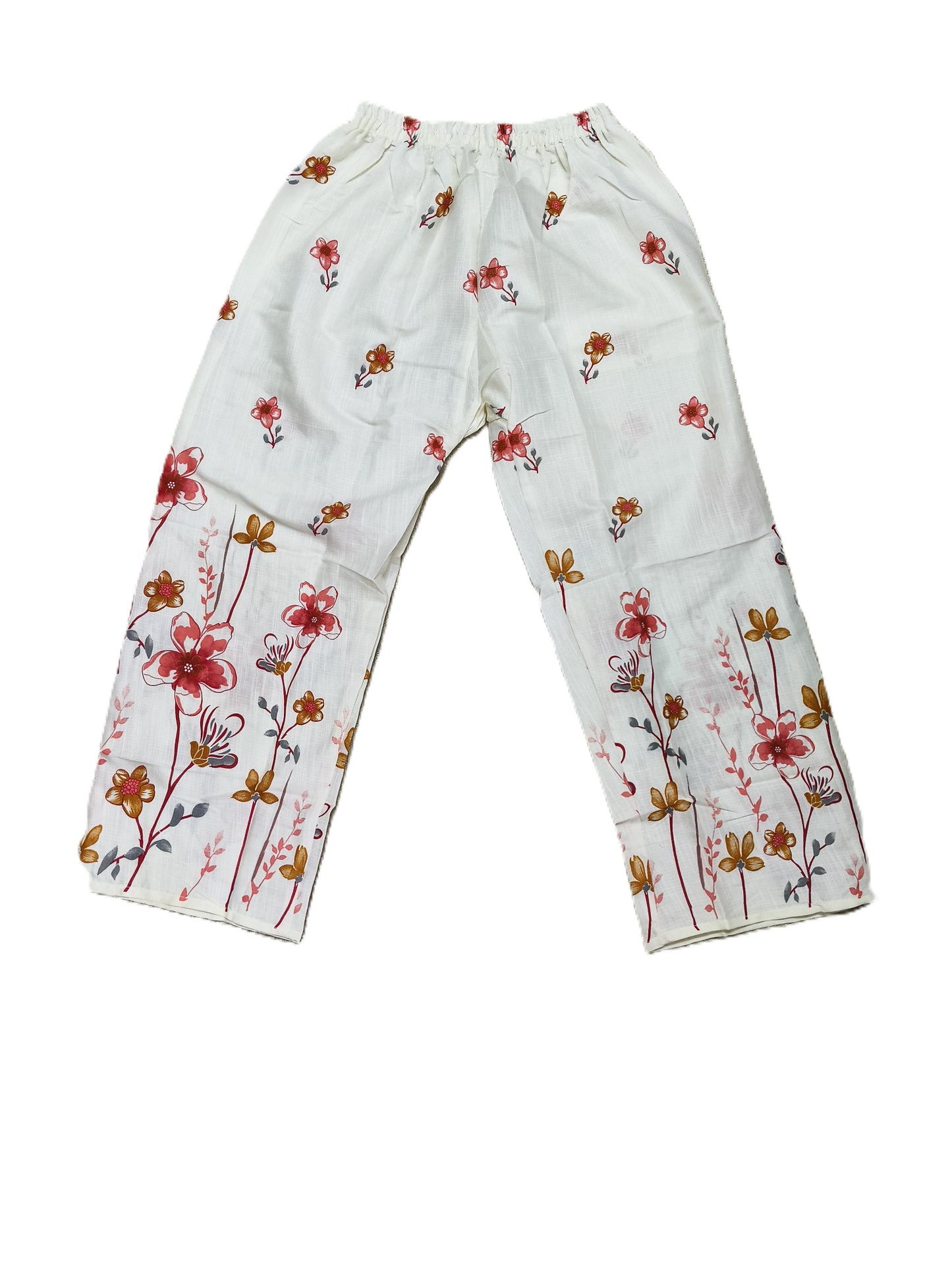 White Floral Co-ord Set with Red & Mustard Print | Stylish 2-Piece Casual Outfit for Women's