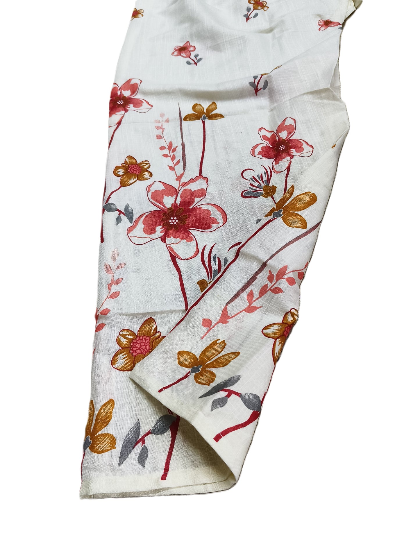 White Floral Co-ord Set with Red & Mustard Print | Stylish 2-Piece Casual Outfit for Women's