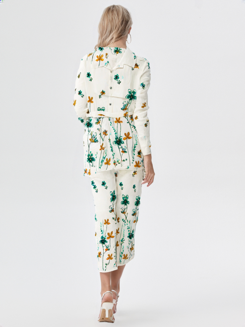 White & Teal Floral Cotton Co-ord Set | Casual Summer Co-ord with Belt for Women's