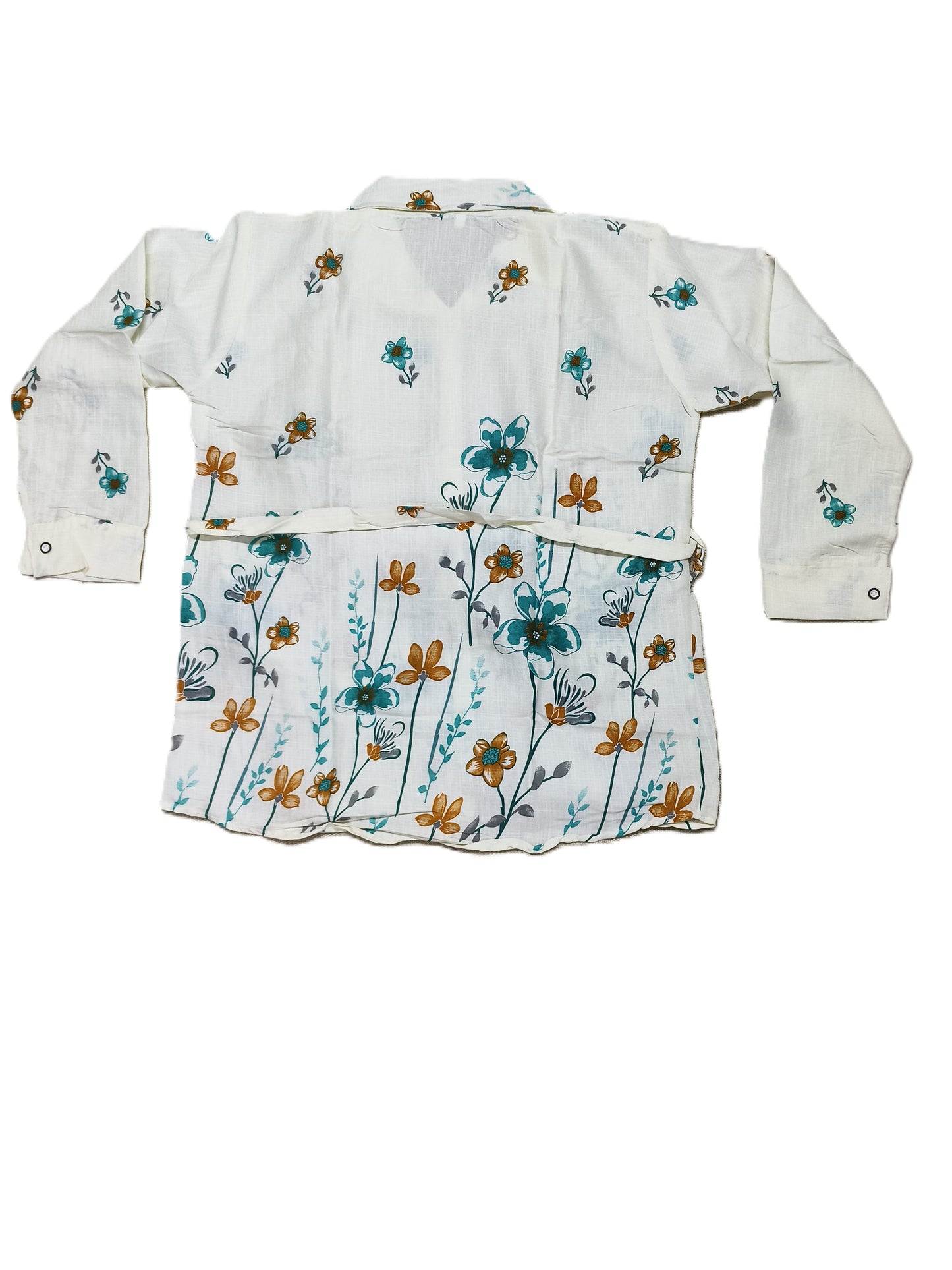 White & Teal Floral Cotton Co-ord Set | Casual Summer Co-ord with Belt for Women's