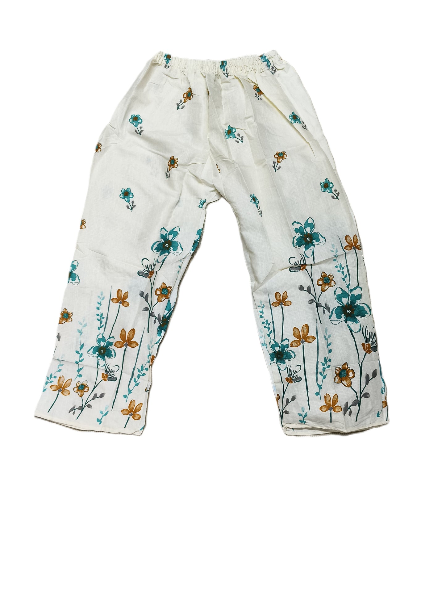 White & Teal Floral Cotton Co-ord Set | Casual Summer Co-ord with Belt for Women's