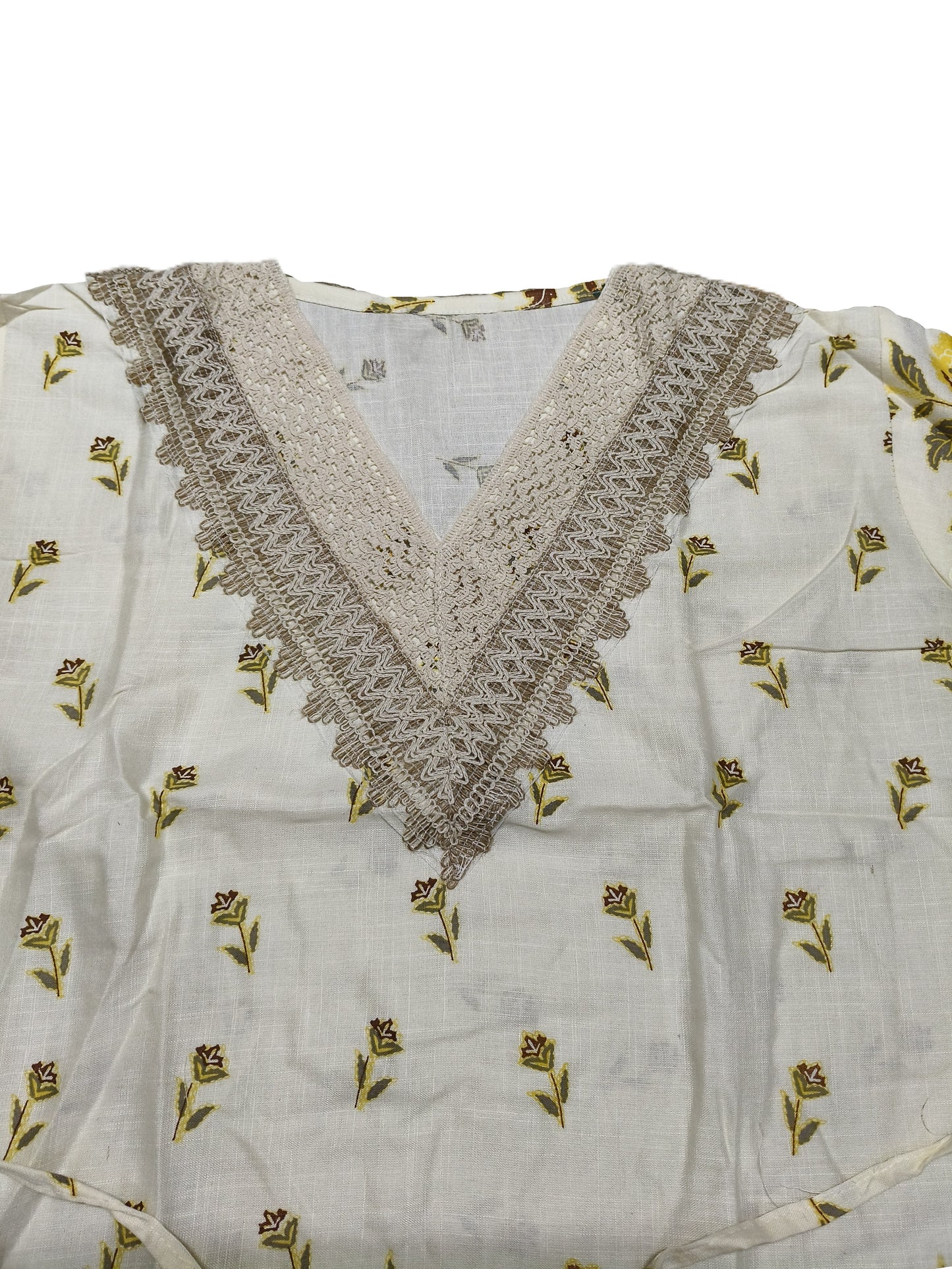 Sunflower Yellow Floral Co-Ord Set with Crochet Lace Neck – Summer Cotton Coord for Women