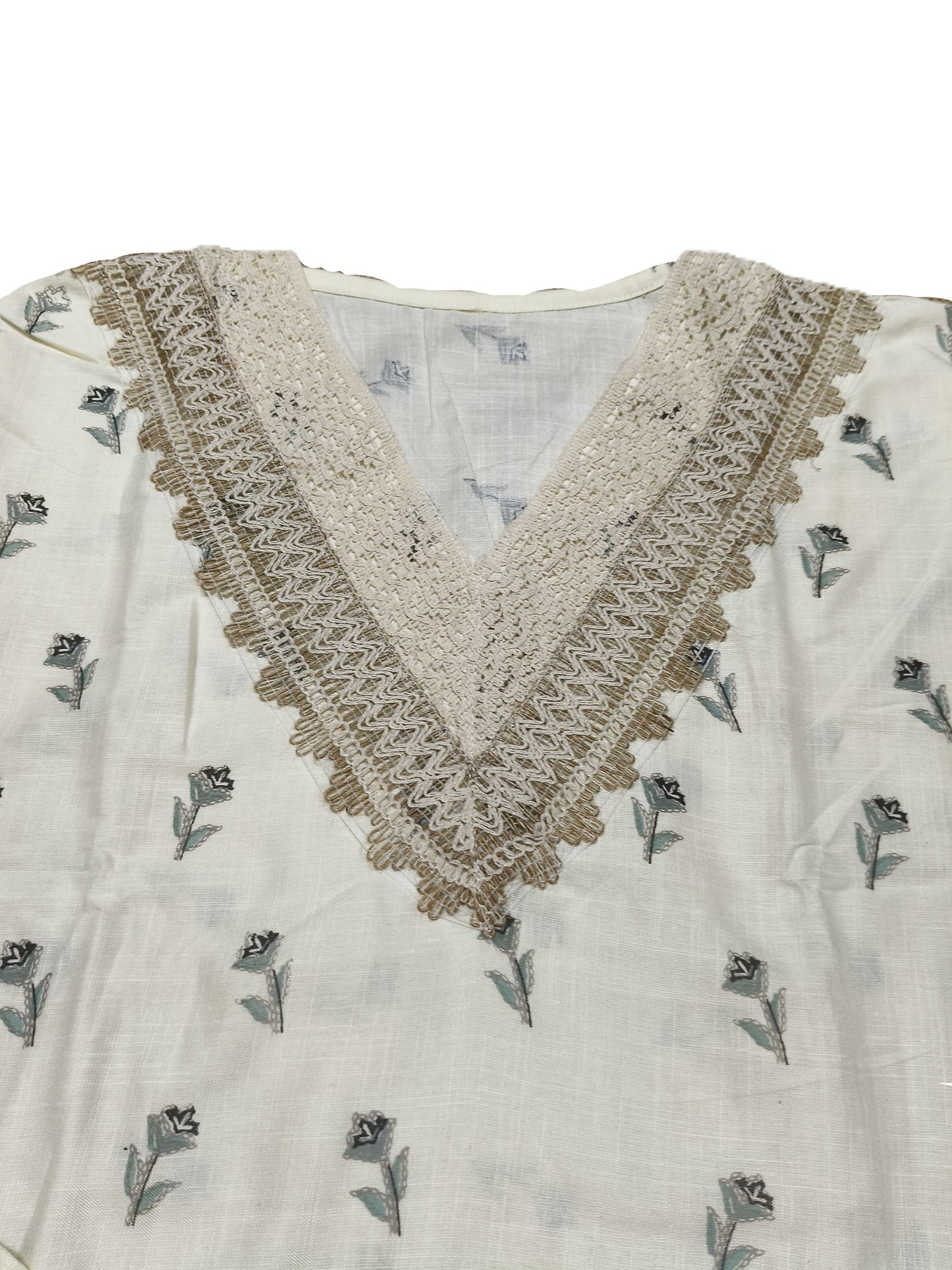 Elegant White & Grey Floral Cotton Co-Ord Set for Women – Lace Neck Design | Summer Casual Wear