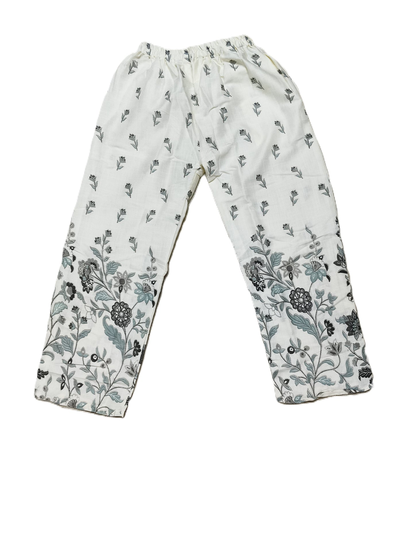 Elegant White & Grey Floral Cotton Co-Ord Set for Women – Lace Neck Design | Summer Casual Wear