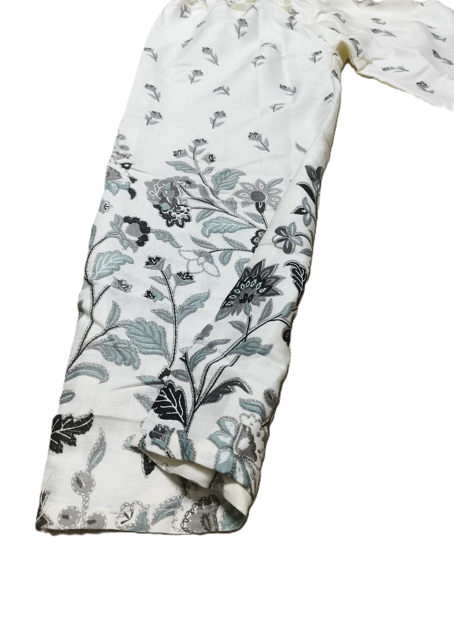 Elegant White & Grey Floral Cotton Co-Ord Set for Women – Lace Neck Design | Summer Casual Wear