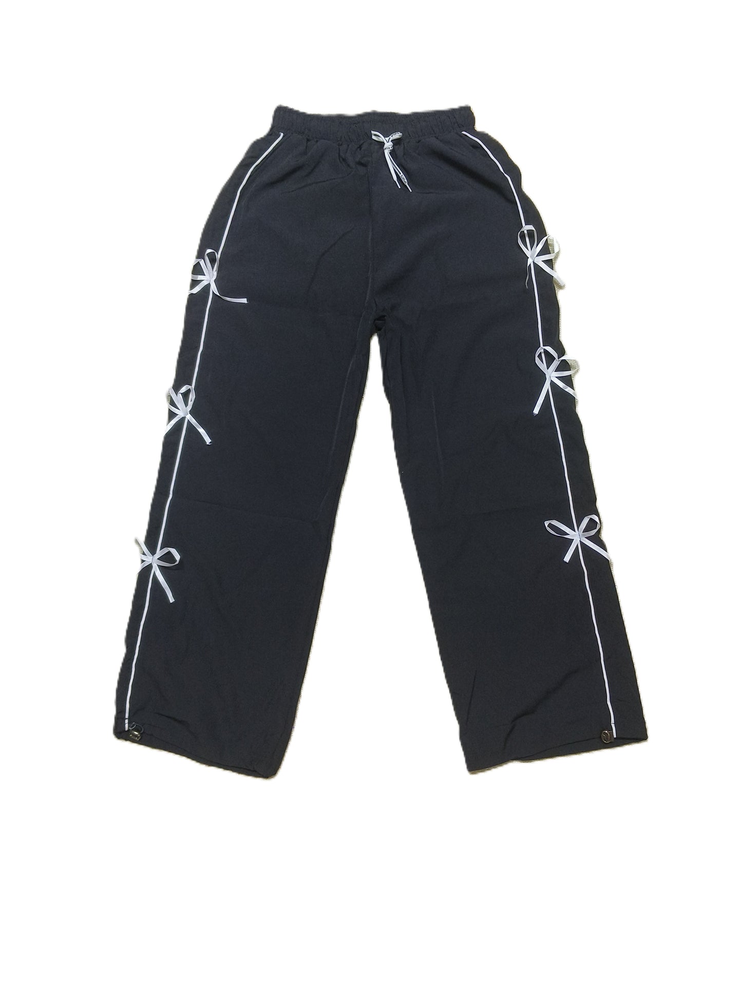 Stylish Black Bow String Track Pants – Relaxed Fit | Streetwear Casual for Women's