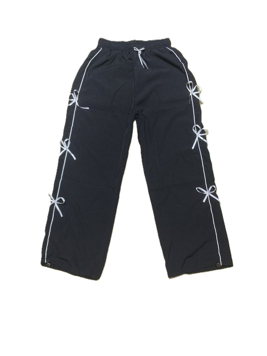 Stylish Black Bow String Track Pants – Relaxed Fit | Streetwear Casual for Women's