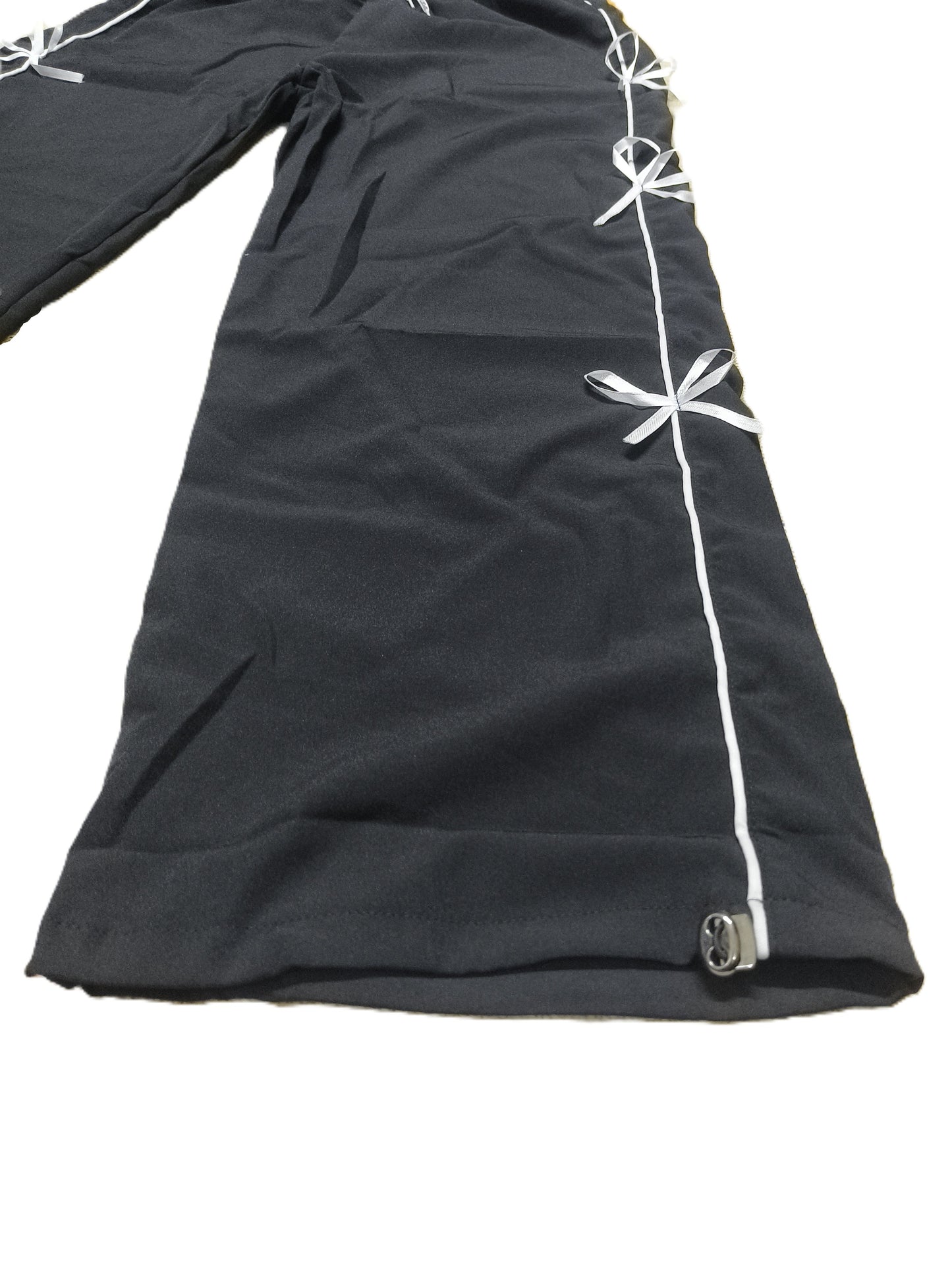 Stylish Black Bow String Track Pants – Relaxed Fit | Streetwear Casual for Women's
