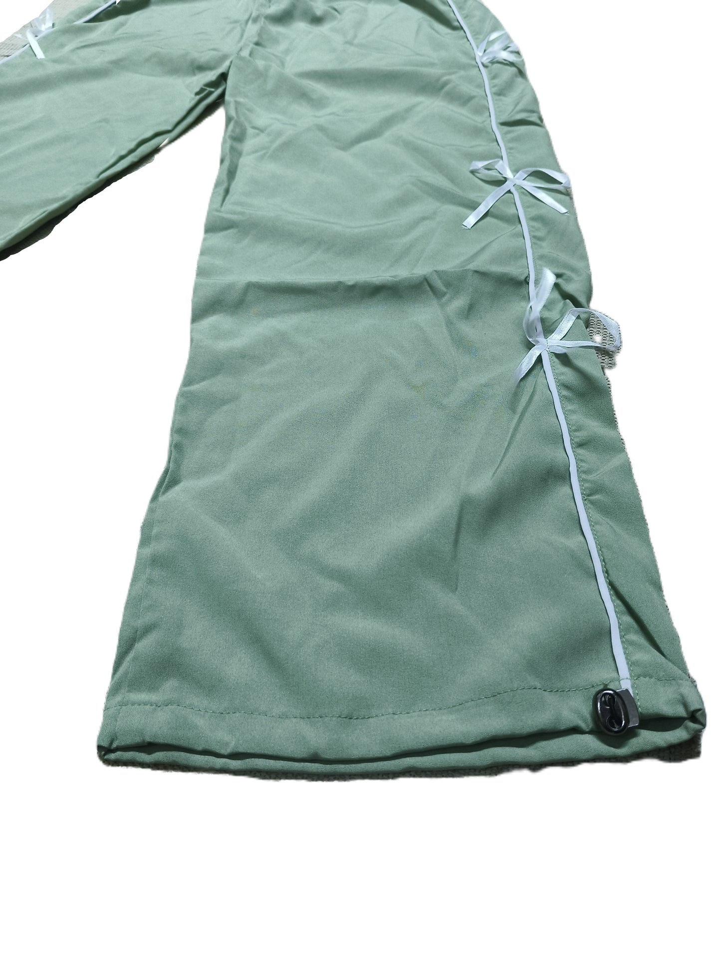 Stylish Light Green Bow String Track Pants – Relaxed Fit | Streetwear Casual for Women's