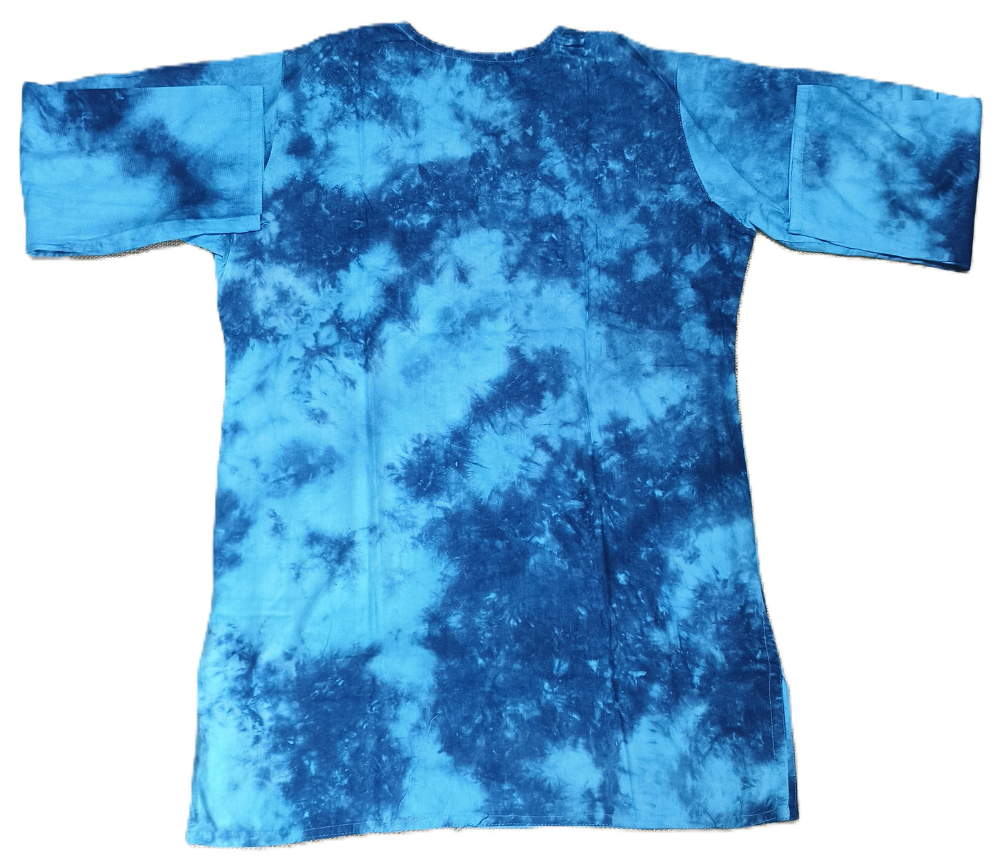 Women’s Blue Tie-Dye Cotton Kurti with White Embroidery – Casual & Ethnic Wear