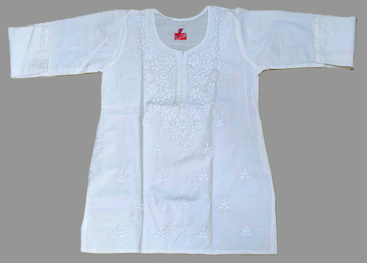 Women's White Cotton Chikankari Kurti – Elegant Hand-Embroidered Casual Wear