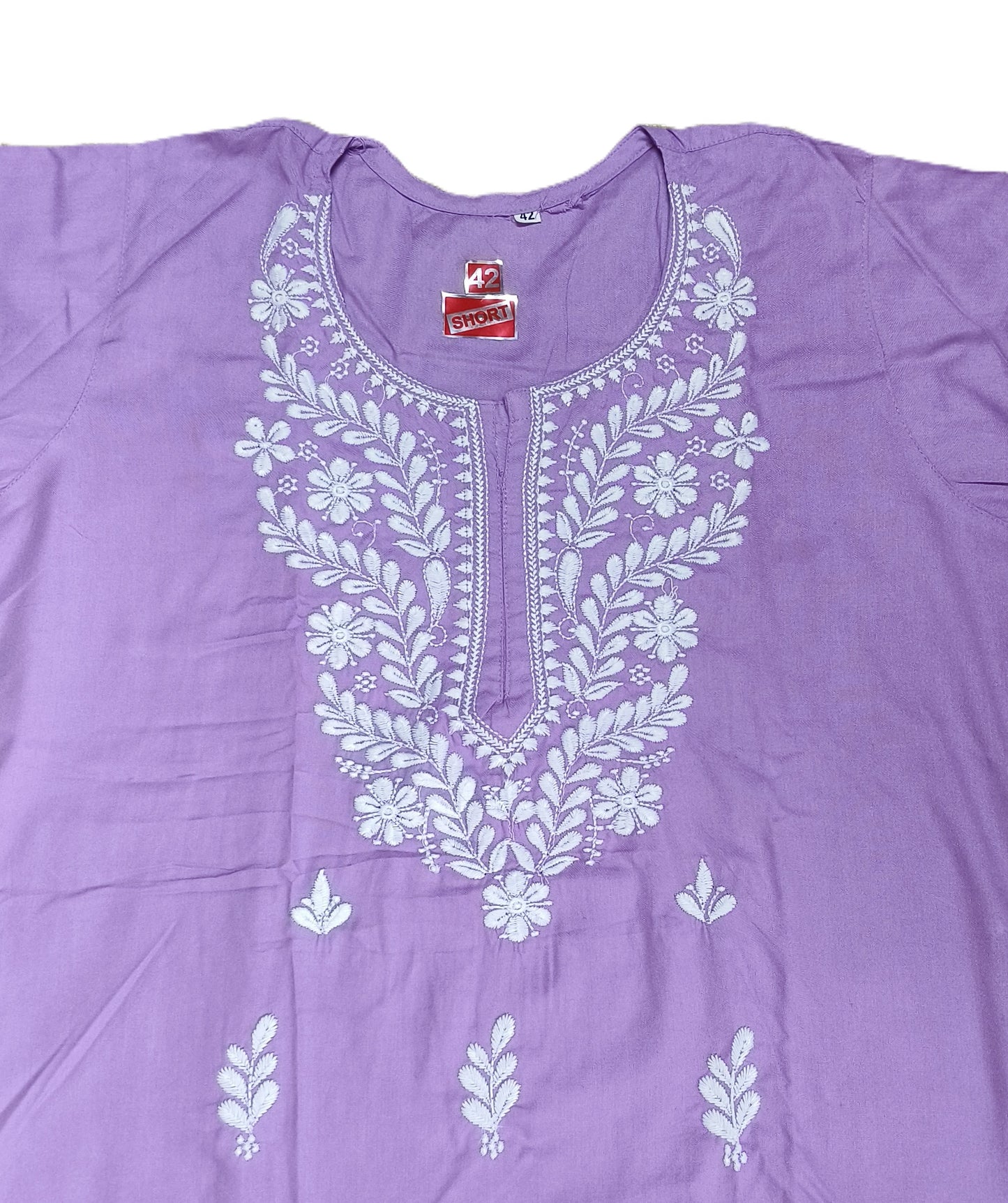Women's Lilac Cotton Kurti with White Embroidery – Elegant Ethnic Wear for Casual & Office Look