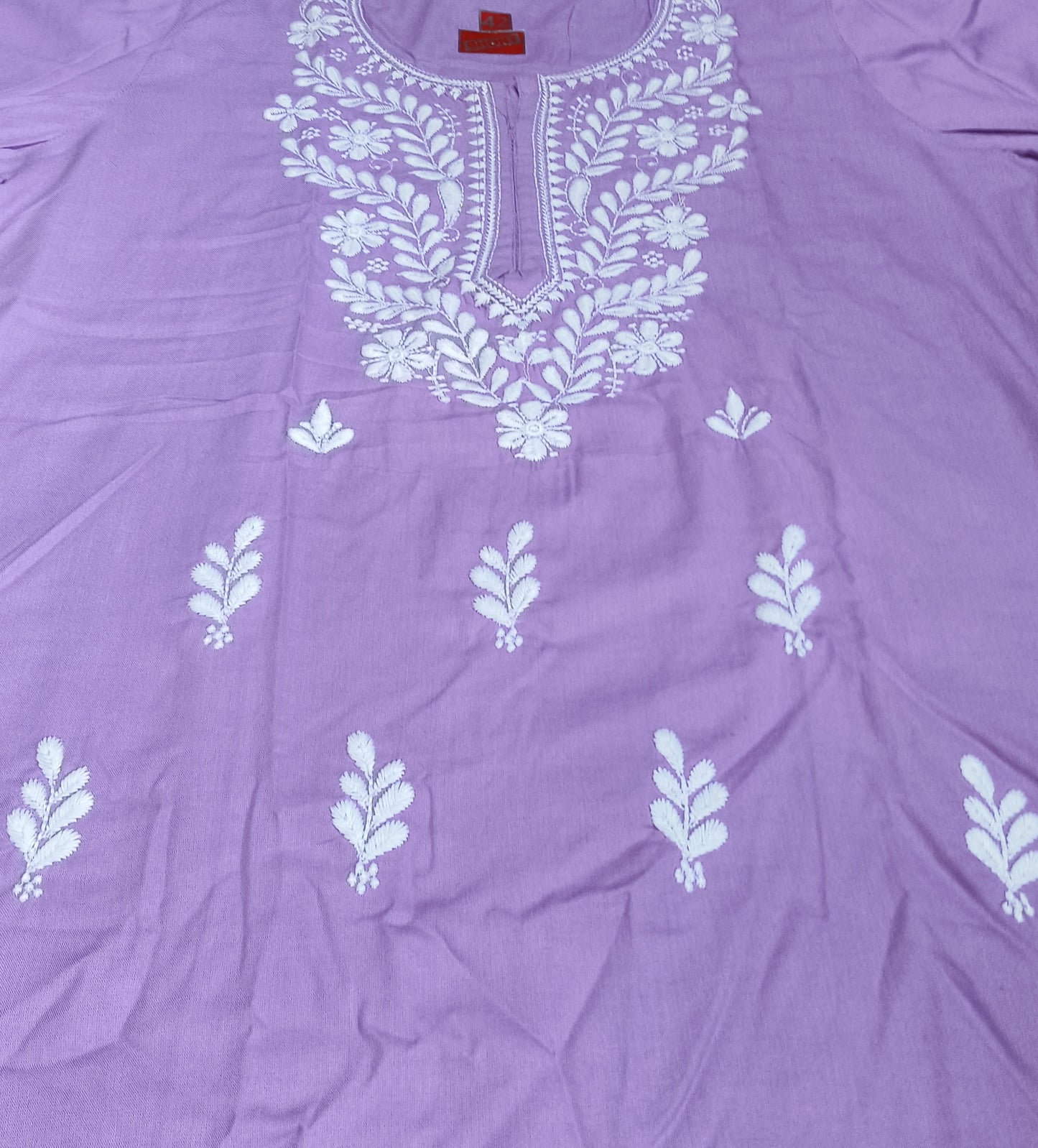 Women's Lilac Cotton Kurti with White Embroidery – Elegant Ethnic Wear for Casual & Office Look
