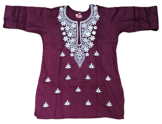 Women's Purple Cotton Embroidered Kurti – Elegant Ethnic Tunic for Casual & Festive Wear