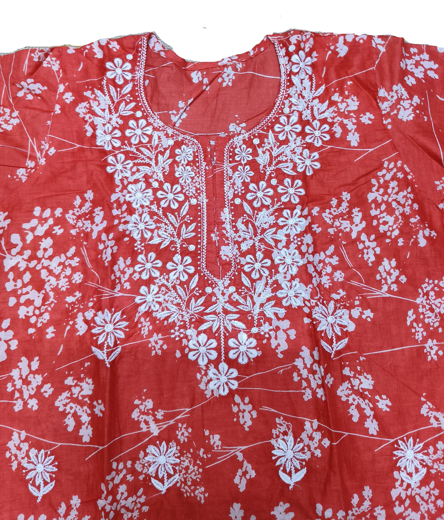 Women's Red Floral Printed Cotton Kurti – Elegant Everyday Wear