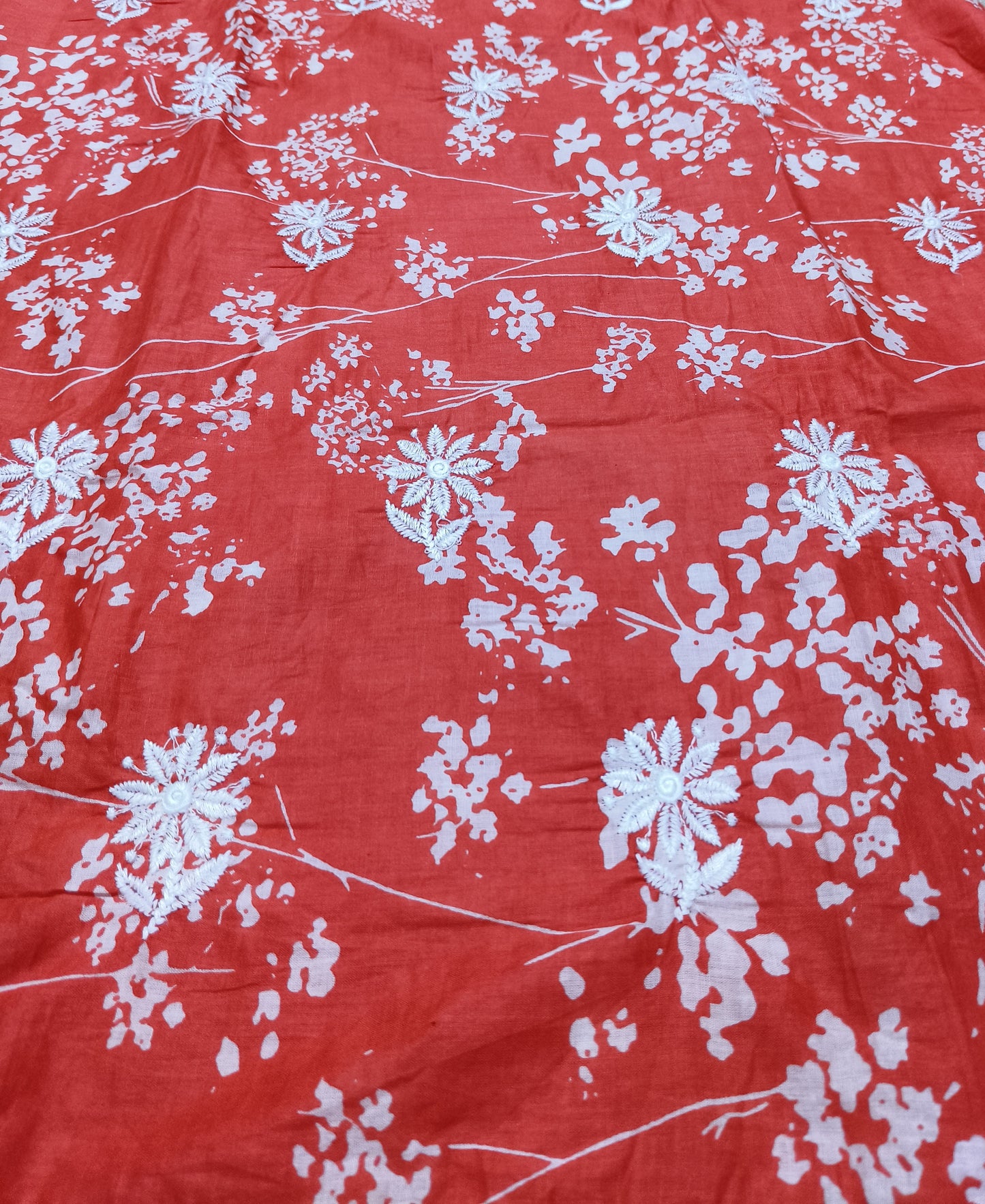 Women's Red Floral Printed Cotton Kurti – Elegant Everyday Wear