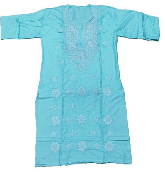 Elegant Sky Blue Cotton Embroidered Kurta for Women – Festive & Ethnic Wear