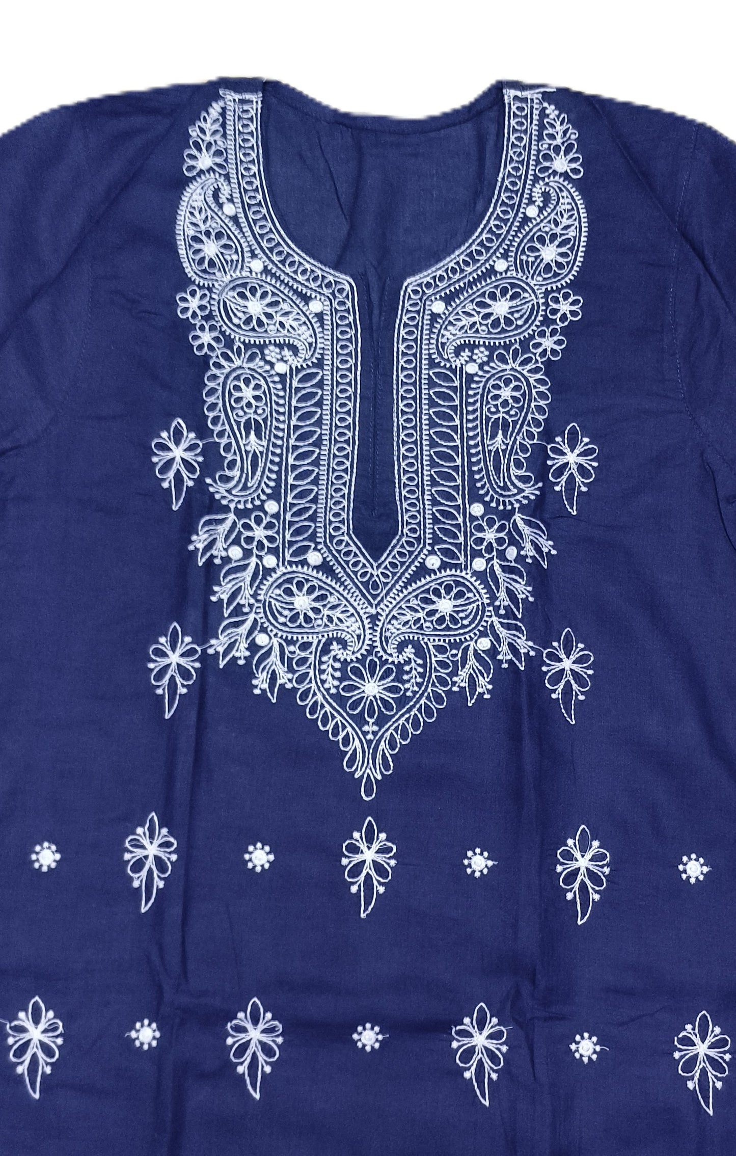 Navy Blue Cotton Chikankari Embroidered Straight Kurta for Women – Ethnic & Casual Wear
