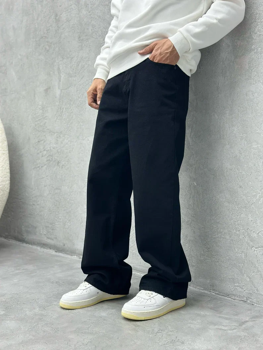 Men's Classic Pure Black Baggy Fit Denim Jeans | Streetwear Style