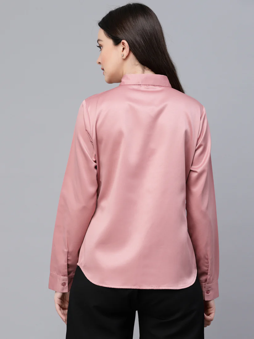 Women Solid Rose Satin Formal Shirt