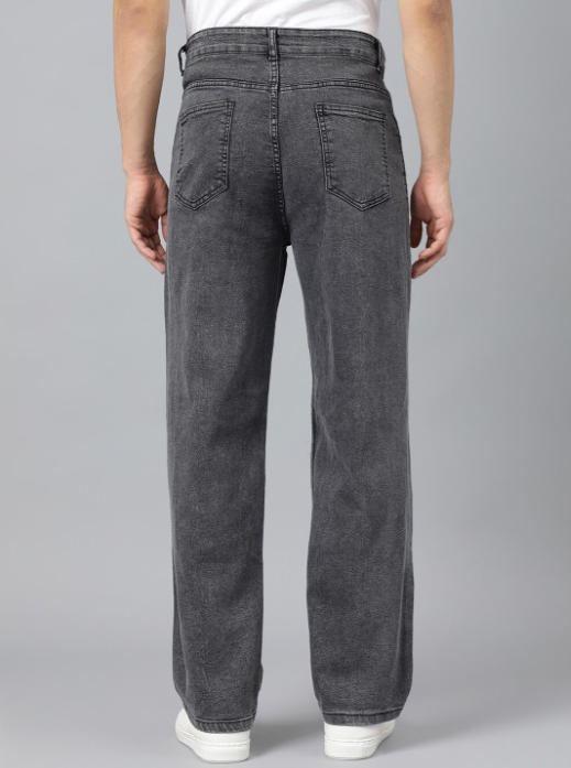 Men’s Charcoal Grey Straight Fit Jeans – Comfortable Mid-Rise Casual Denim