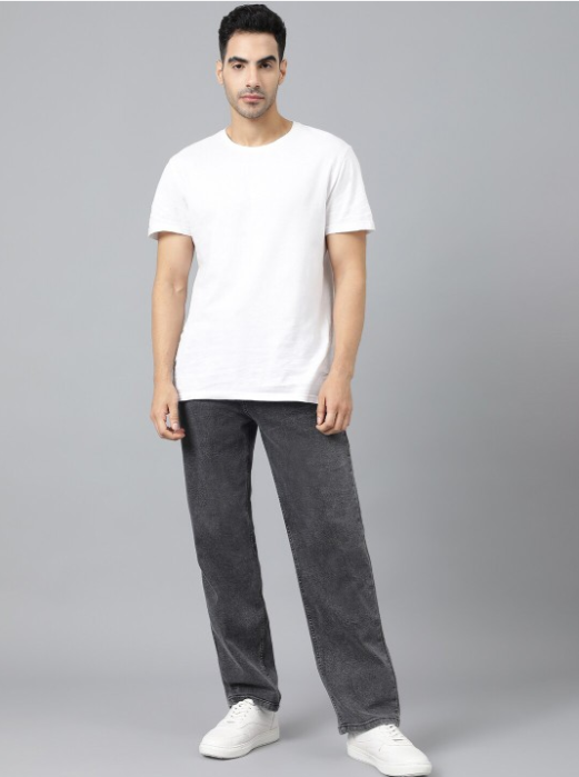Men’s Charcoal Grey Straight Fit Jeans – Comfortable Mid-Rise Casual Denim