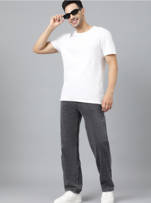 Men’s Charcoal Grey Straight Fit Jeans – Comfortable Mid-Rise Casual Denim