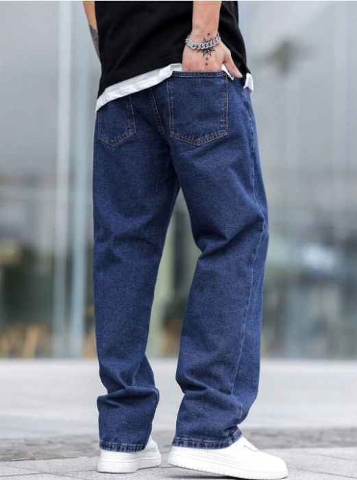 Men’s Dark Blue Baggy Fit Jeans – Relaxed Urban Streetwear Denim