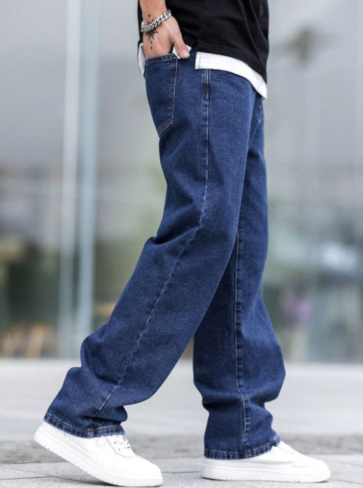 Men’s Dark Blue Baggy Fit Jeans – Relaxed Urban Streetwear Denim