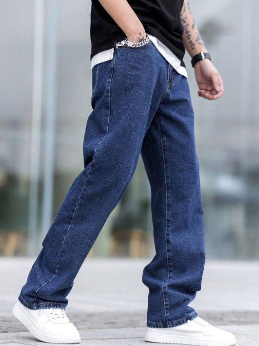 Men’s Dark Blue Baggy Fit Jeans – Relaxed Urban Streetwear Denim
