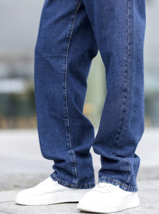 Men’s Dark Blue Baggy Fit Jeans – Relaxed Urban Streetwear Denim