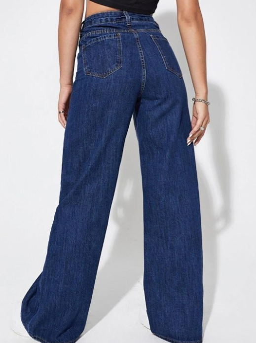Women’s Dark Blue High-Waisted Wide-Leg Jeans – Classic Flared Denim Pants