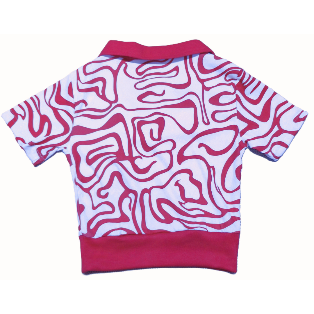 Pink & White Trendy Abstract Print Crop Polo Top for Women – Stylish Summer Half Sleeve T-Shirt