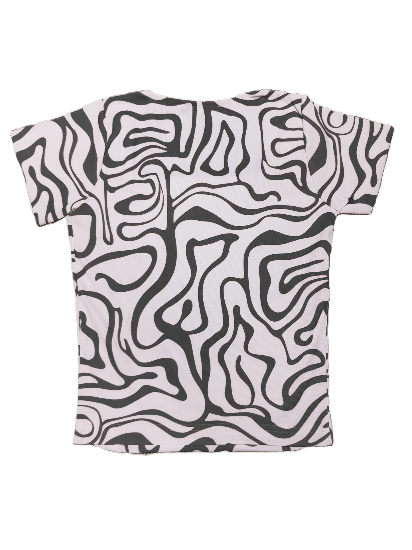 Black & White Abstract Print Square Neck Top for Women's – Stretchable Fitted Tee