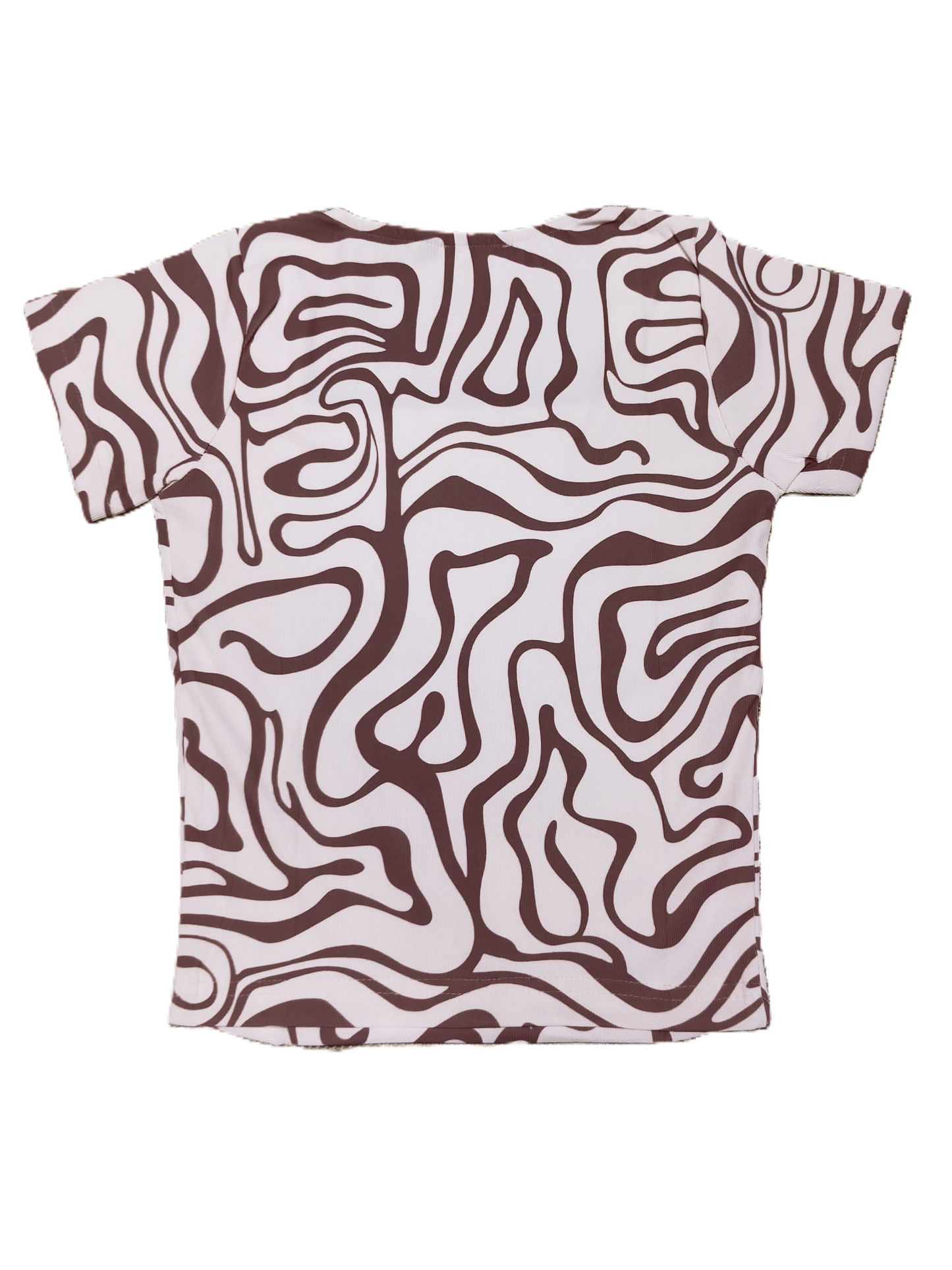 Brown Abstract Print Square Neck Ribbed Stretchable Top for Women