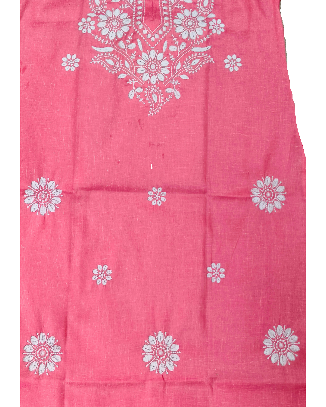 Pink Embroidered Cotton Kurti for women – Chikankari-Style Floral Design, 3/4 Sleeves Straight Fit