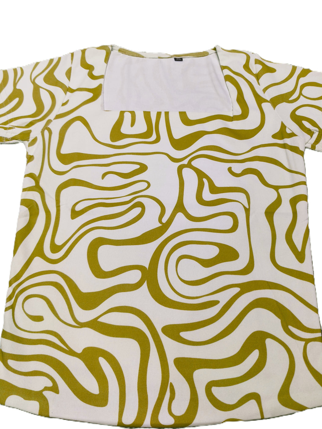 Olive Green Abstract Print Square Neck Top for Women's – Casual & Stylish