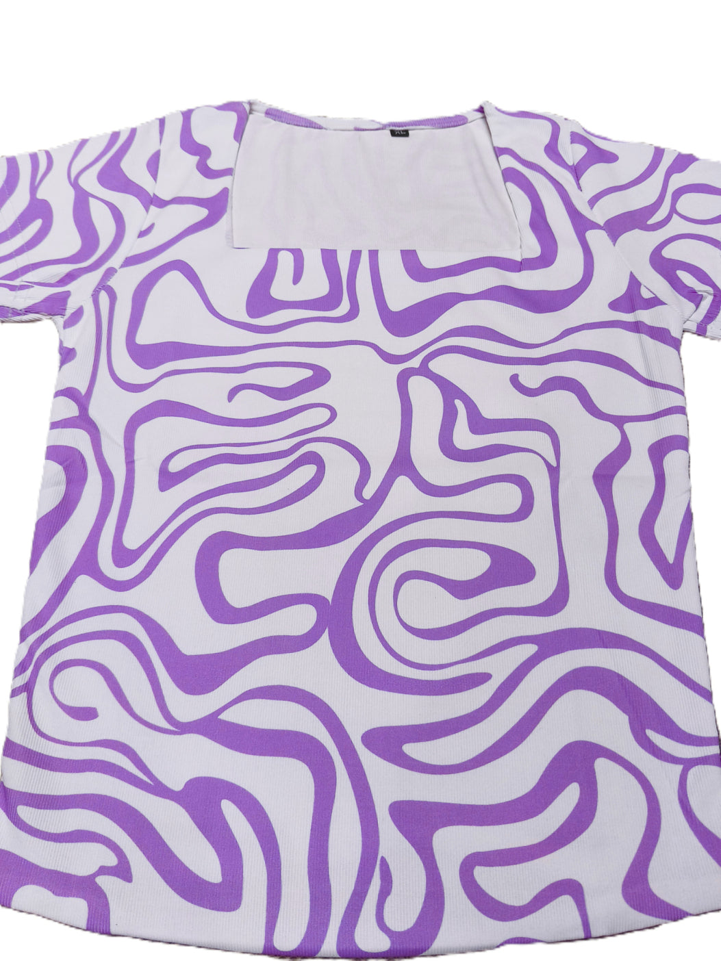 Lavender Abstract Print Square Neck Top for Women’s – Stylish Short Sleeve Summer Blouse