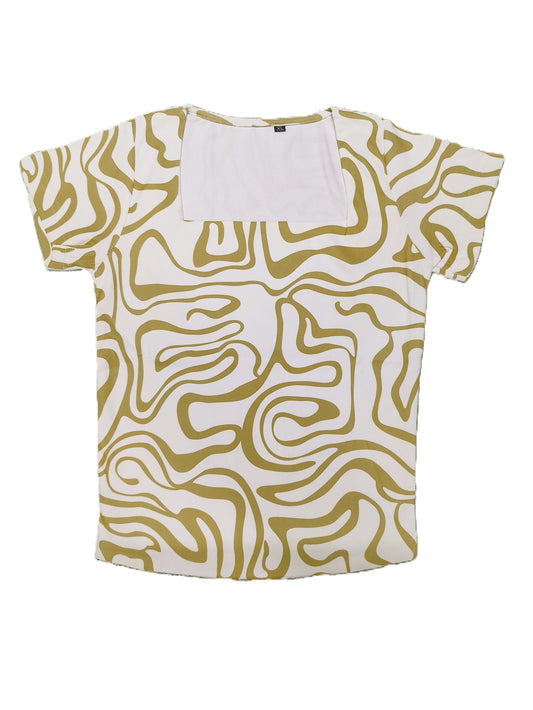 Olive Green Abstract Print Square Neck Top for Women's – Casual & Stylish