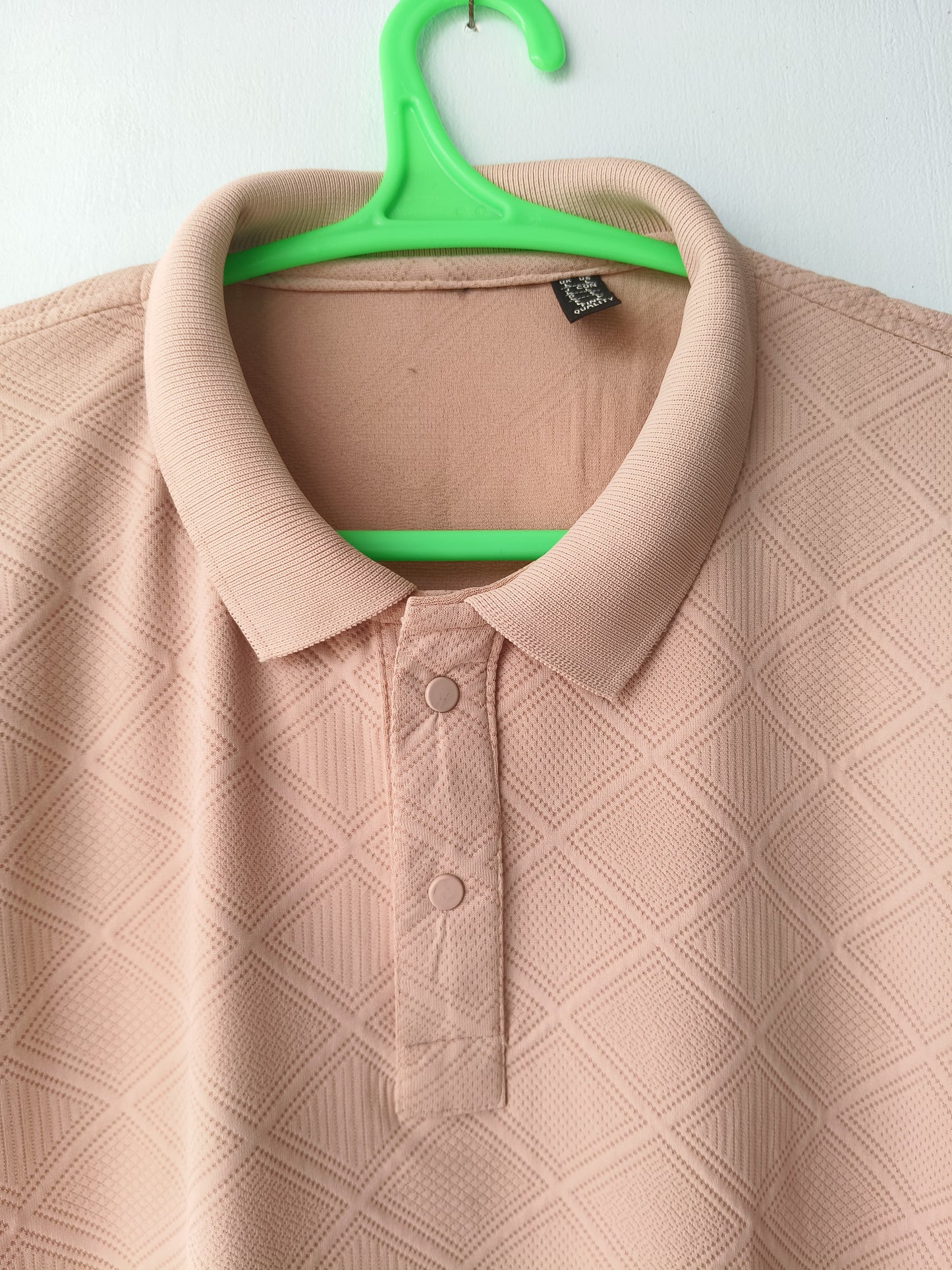Beige Textured Polo TShirt for Men – Classic Diamond Pattern