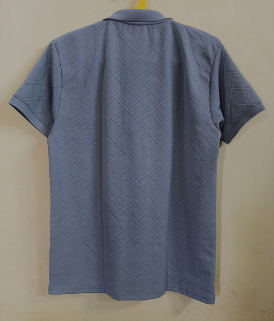 Men's Sky Blue Textured Polo TShirt – Premium Diamond Pattern Casual Wear