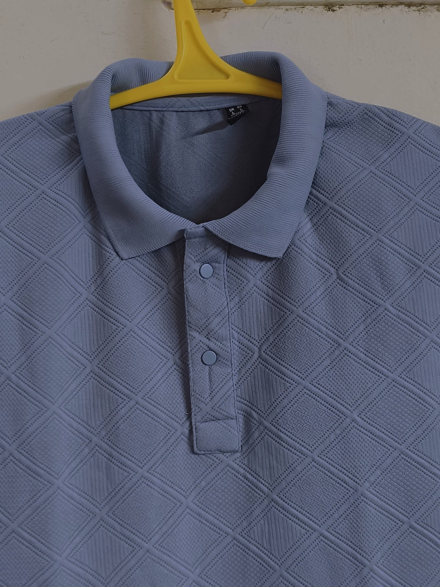 Men's Sky Blue Textured Polo TShirt – Premium Diamond Pattern Casual Wear