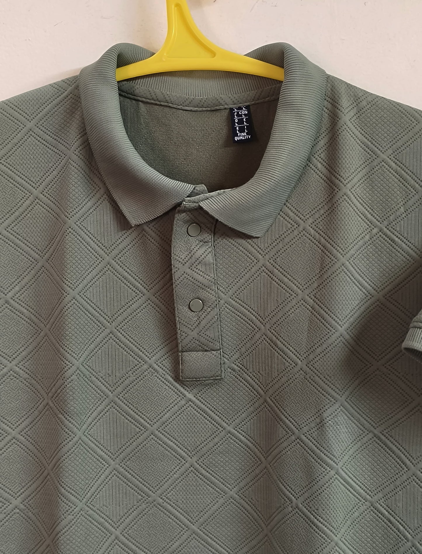 Men's Olive Green Textured Polo TShirt – Premium Diamond Pattern Casual Wear