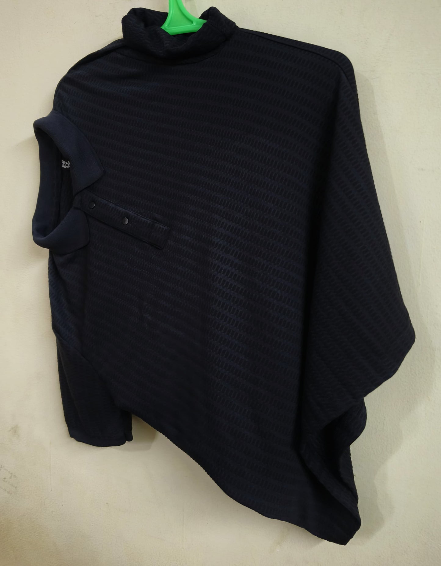 Unisex Black Asymmetrical High-Neck Tshirt Top – Textured Modern Streetwear