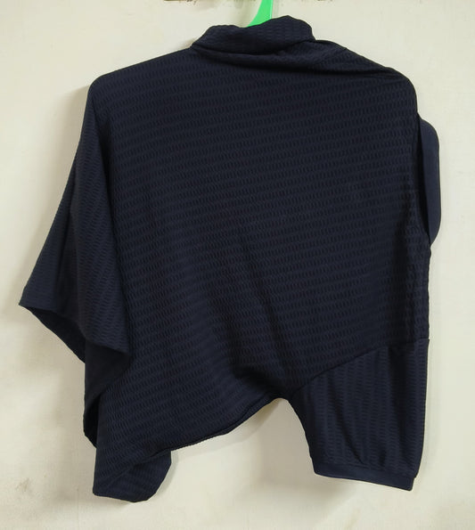 Unisex Black Asymmetrical High-Neck Tshirt Top – Textured Modern Streetwear