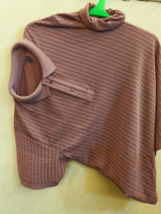 Unisex Asymmetrical High-Neck Tshirt Top in Rose Pink – Contemporary Textured Casualwear