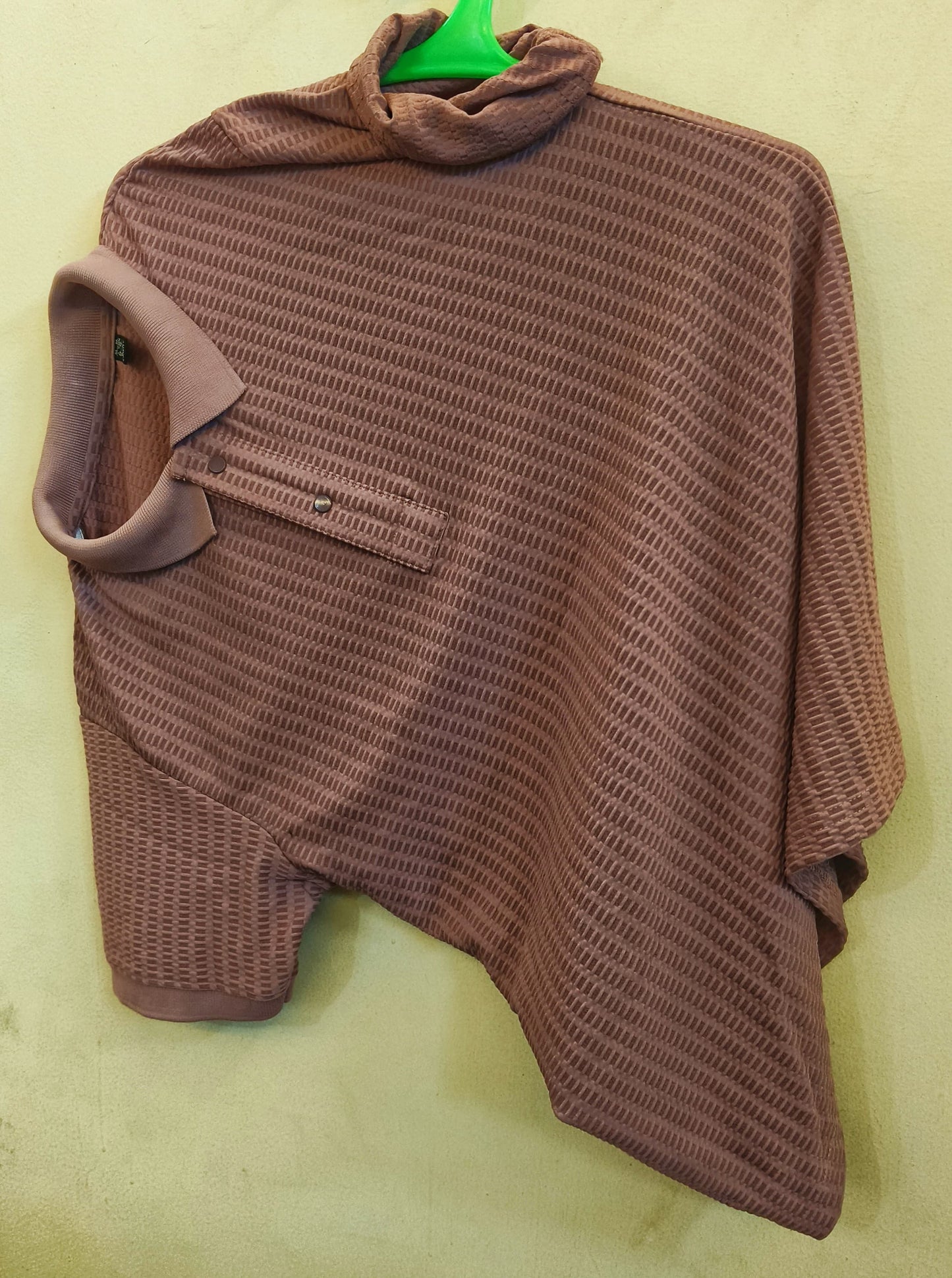 Unisex Asymmetrical High-Neck Tshirt Top in Rose Pink – Contemporary Textured Casualwear