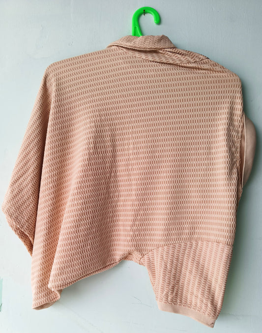 Unisex Asymmetrical High-Neck Tshirt Top in Nude Beige – Modern Minimalist Streetwear