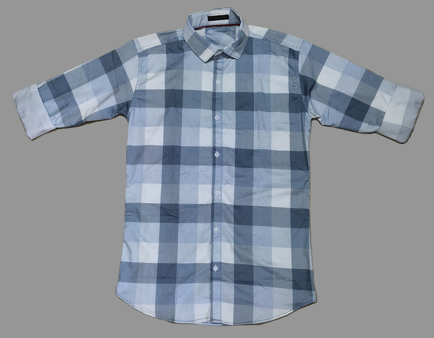 Men's Blue & White Checkered Cotton Casual Shirt | Full Sleeve | Slim Fit