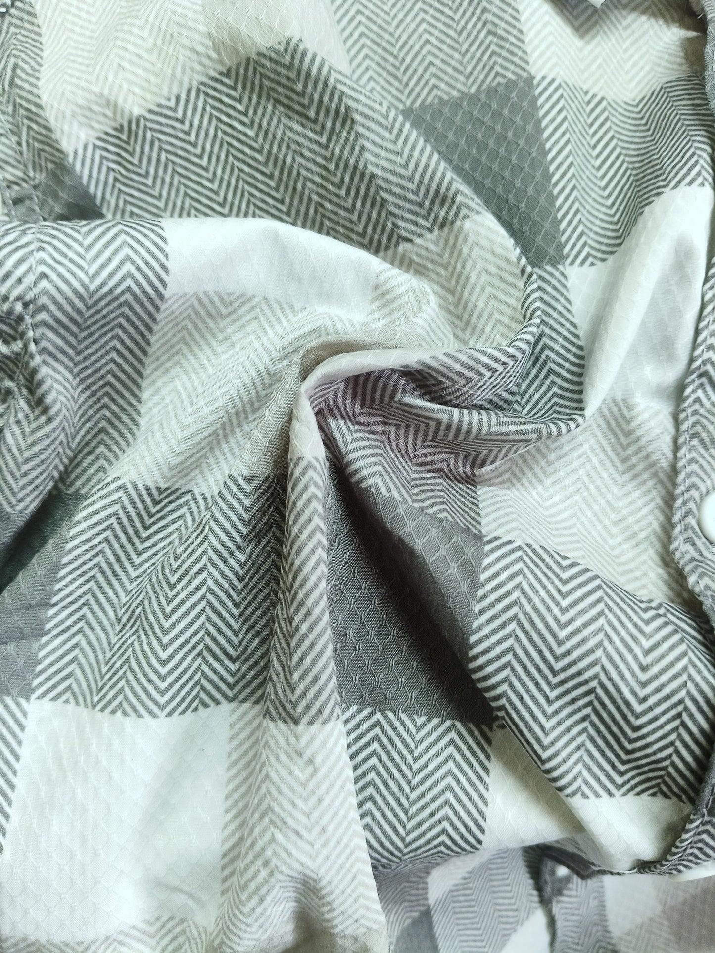 Men’s Sage Green & White Checkered Casual Shirt – Soft Cotton Blend, Full Sleeve